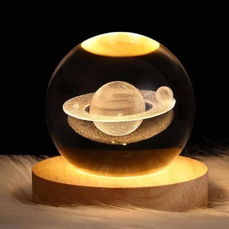 1 Crystal Ball Night Light, Glass Ball with Wooden Stand,