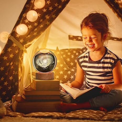 1 Crystal Ball Night Light, Glass Ball with Wooden Stand,