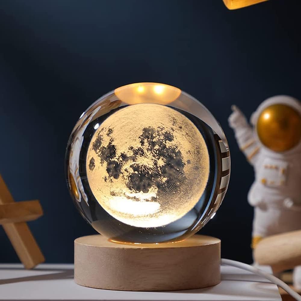 1 Crystal Ball Night Light, Glass Ball with Wooden Stand,