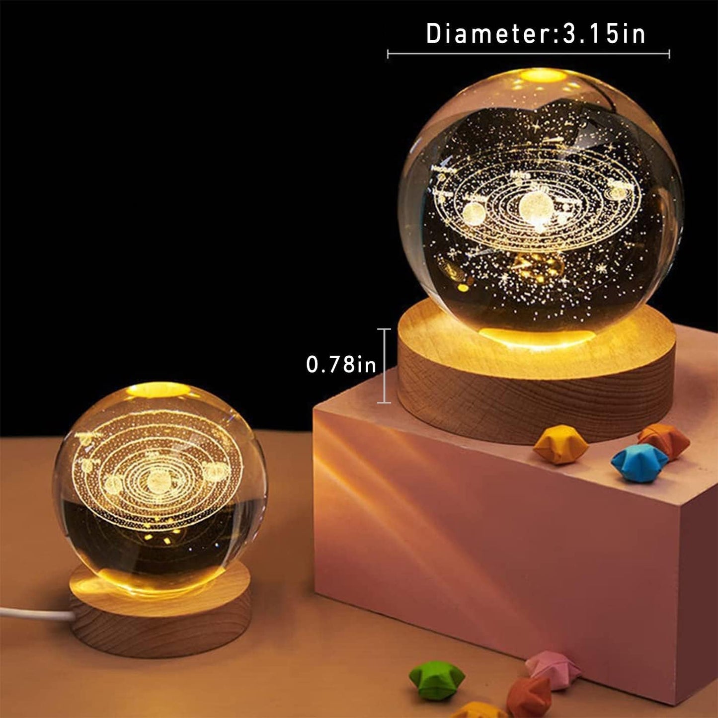 1 Crystal Ball Night Light, Glass Ball with Wooden Stand,