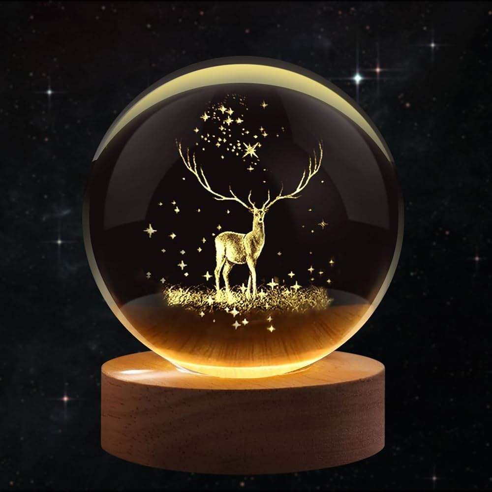 1 Crystal Ball Night Light, Glass Ball with Wooden Stand,