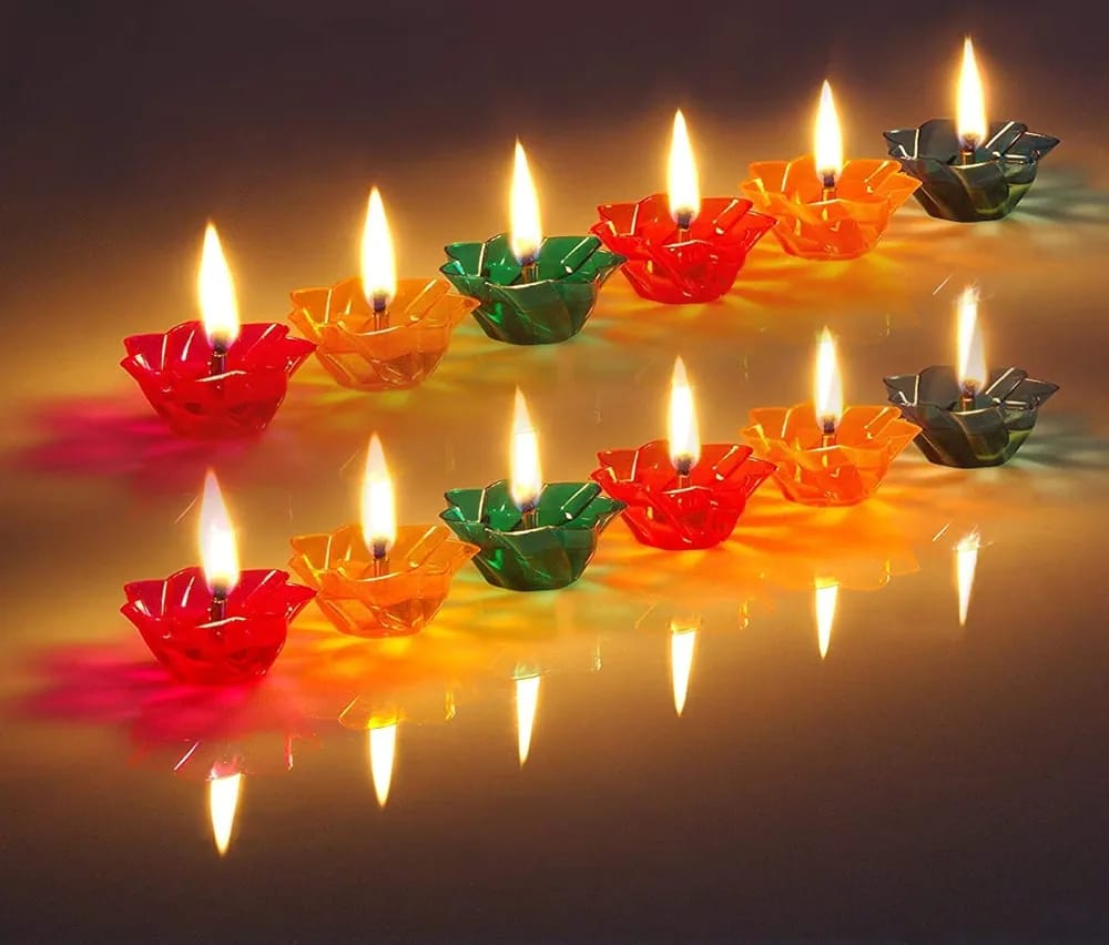 12 Multicolour Diyas Colourful 3D Reflection