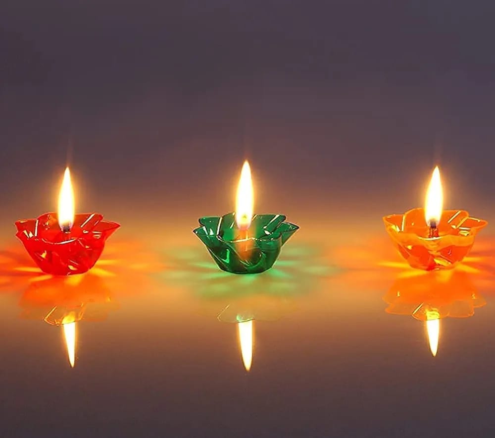 12 Multicolour Diyas Colourful 3D Reflection