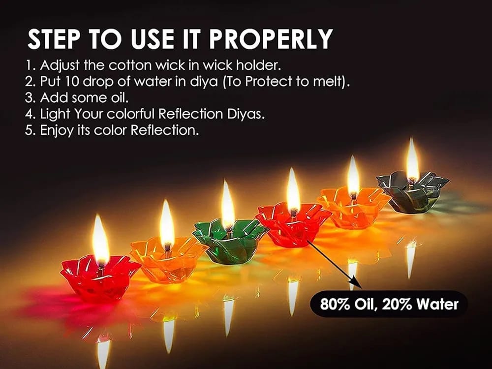 12 Multicolour Diyas Colourful 3D Reflection