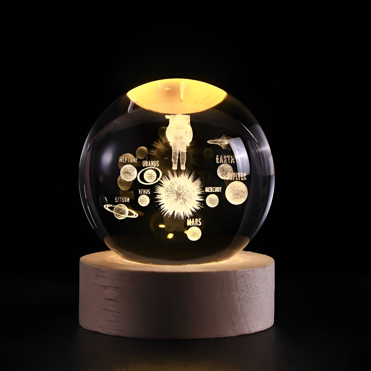 1 Crystal Ball Night Light, Glass Ball with Wooden Stand,