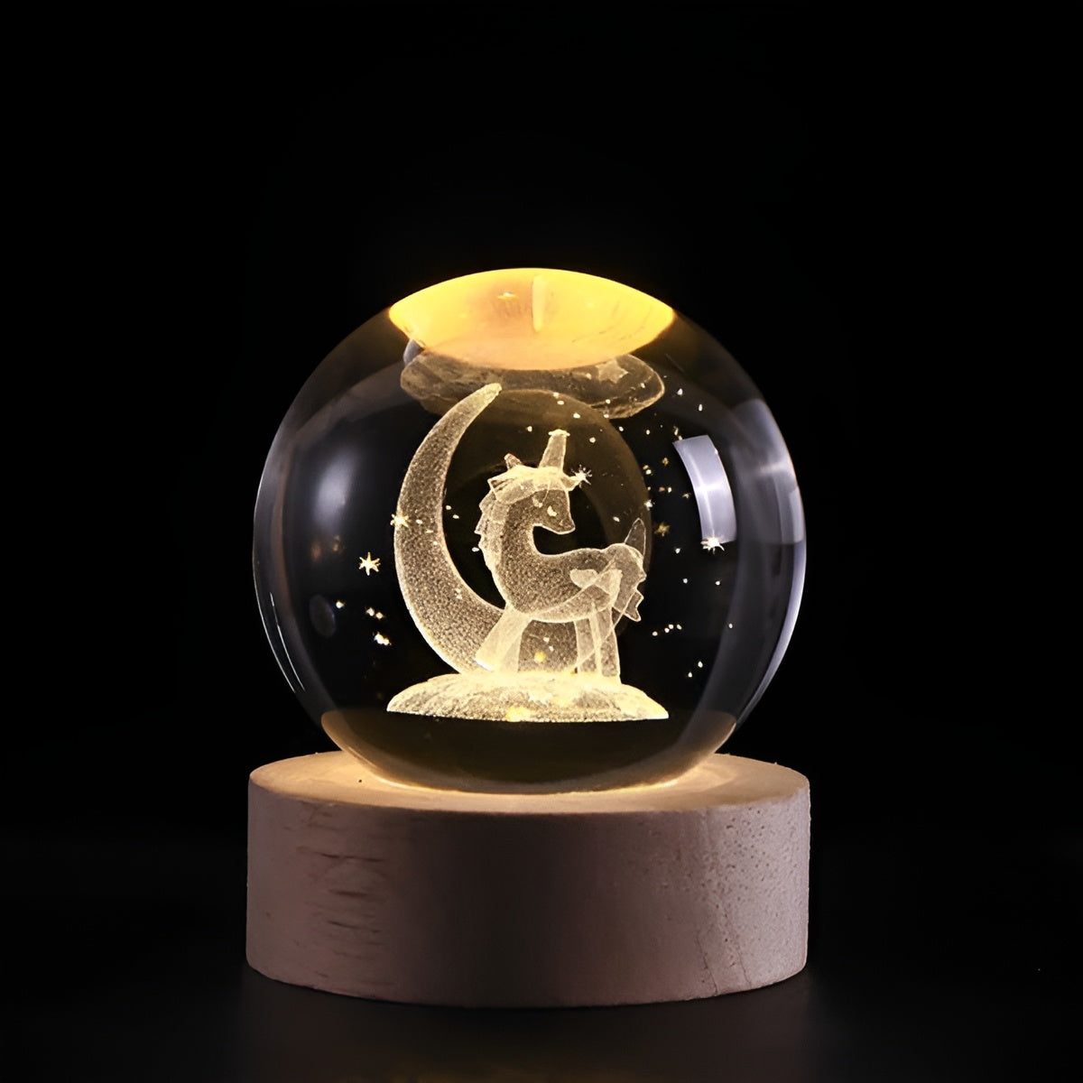 1 Crystal Ball Night Light, Glass Ball with Wooden Stand,
