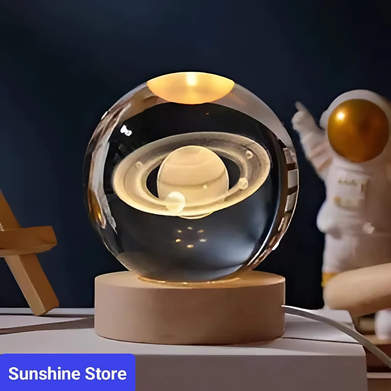 1 Crystal Ball Night Light, Glass Ball with Wooden Stand,