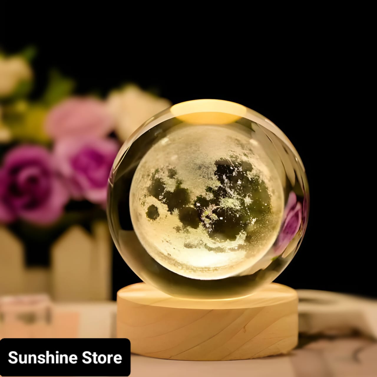 1 Crystal Ball Night Light, Glass Ball with Wooden Stand,