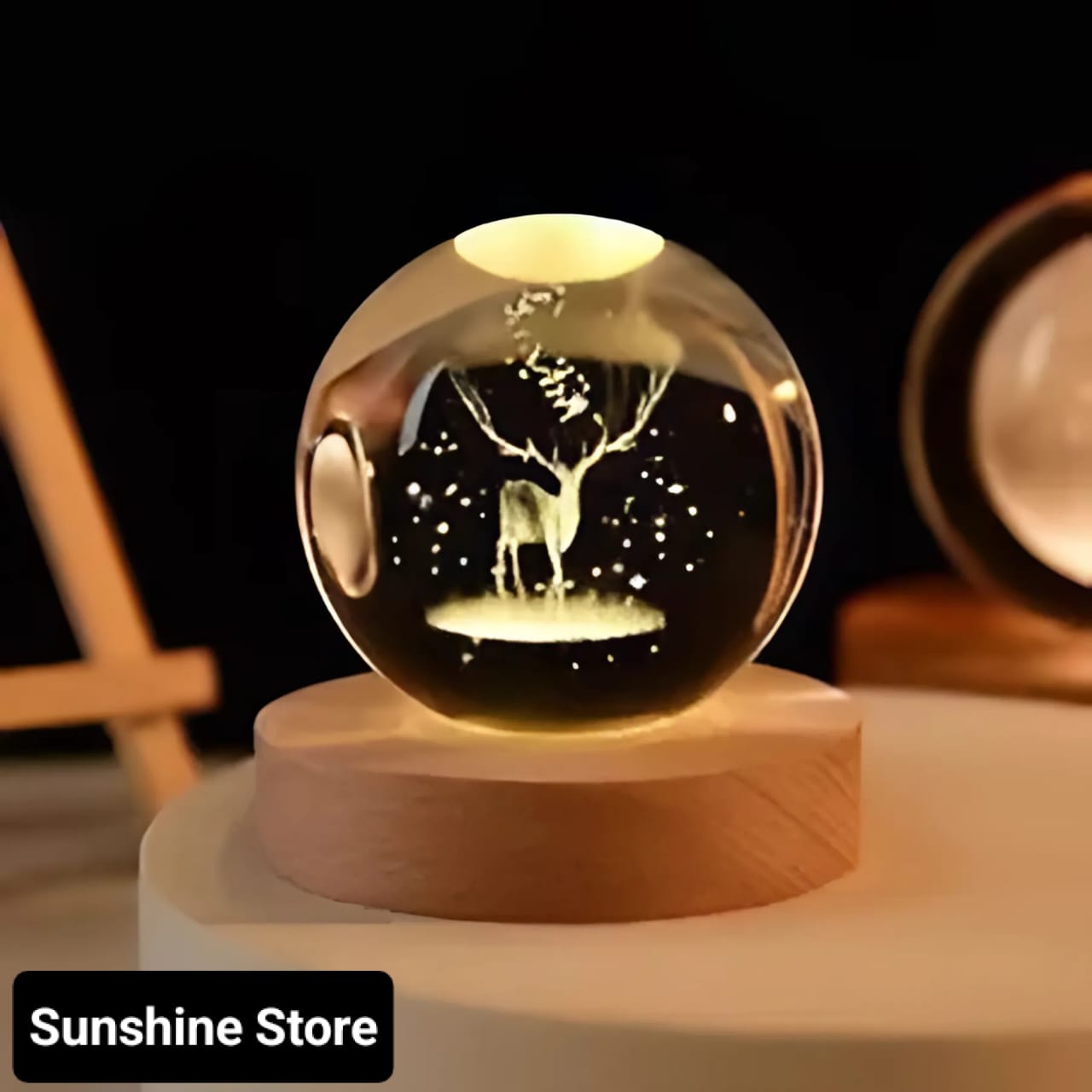 1 Crystal Ball Night Light, Glass Ball with Wooden Stand,