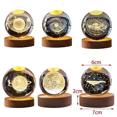 1  Crystal Ball Night Light, Glass Ball with Wooden Stand,