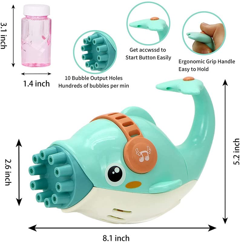 Dolphin Bubble Gun, 10-Holes Electric Bubble Maker With 1 Bubble Solution,