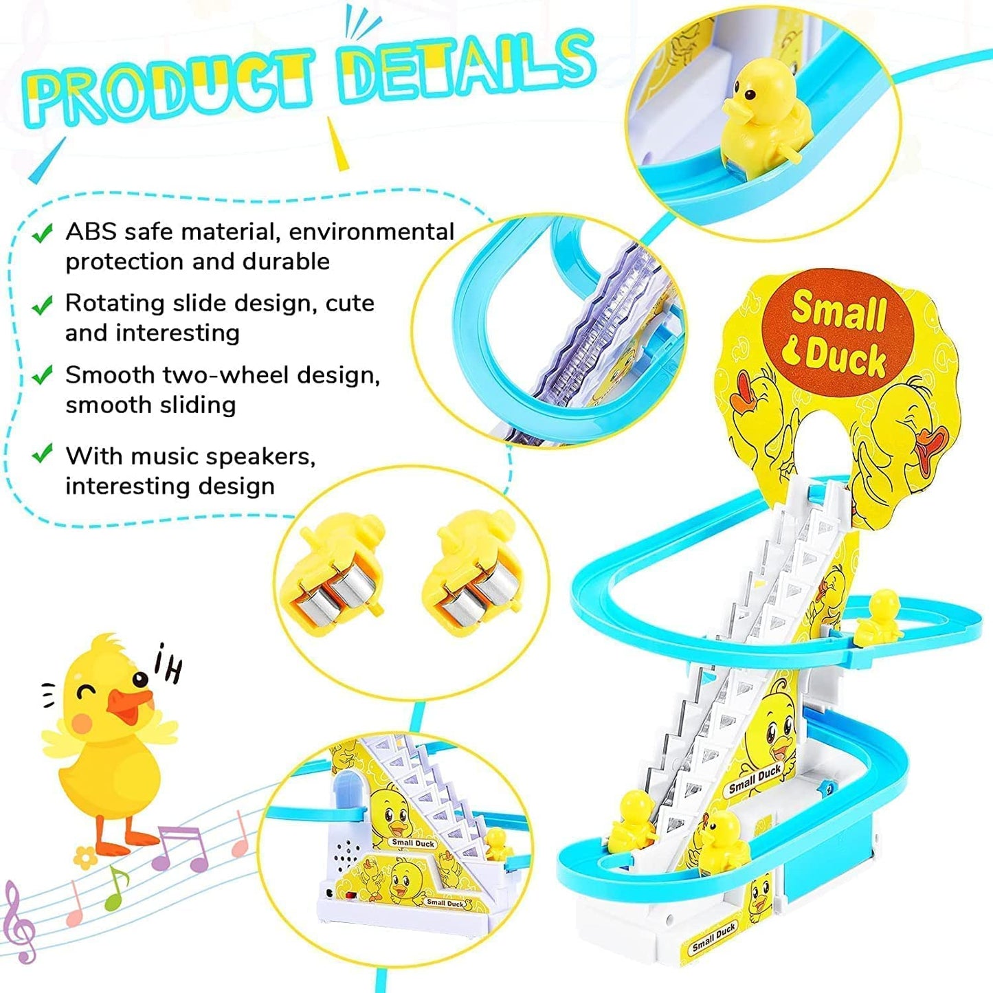 Small Duck Track Toys for Kids -Stair Climbing ,Escalator Toy with Lights and Music