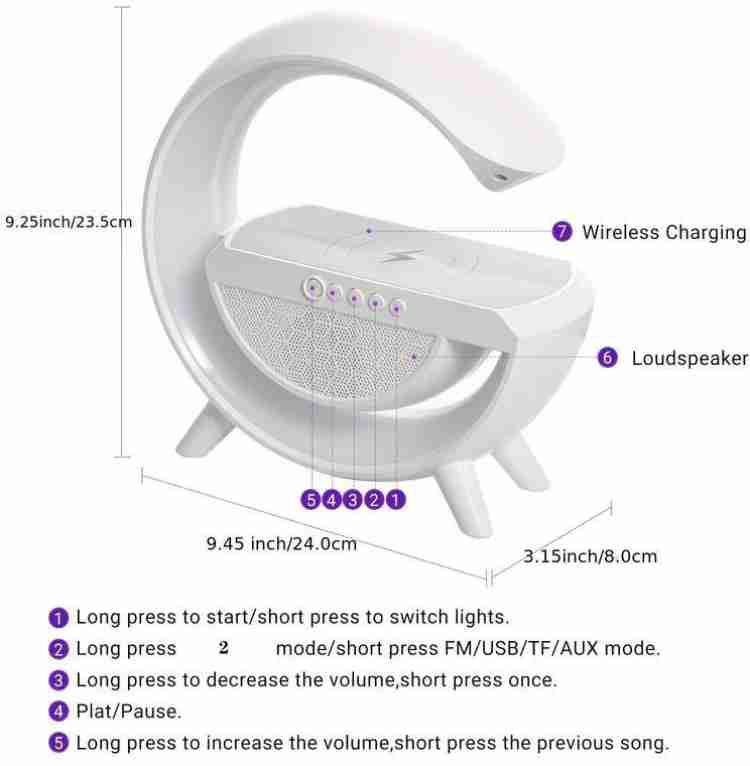 G Shape Table Lamp RGB Bluetooth Speaker with 15w Wireless Charger,