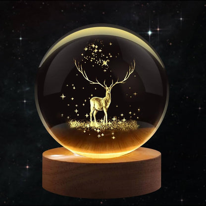 1  Crystal Ball Night Light, Glass Ball with Wooden Stand,